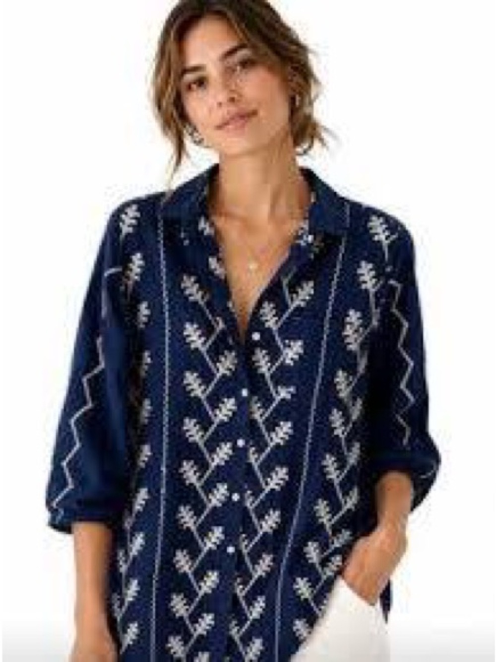 Embroidered Navy Button-Down Shirt